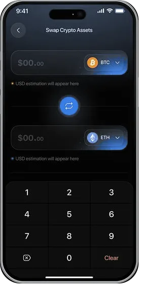 Swap crypto screen